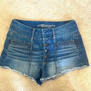 American Eagle high waisted fringe denim shorts